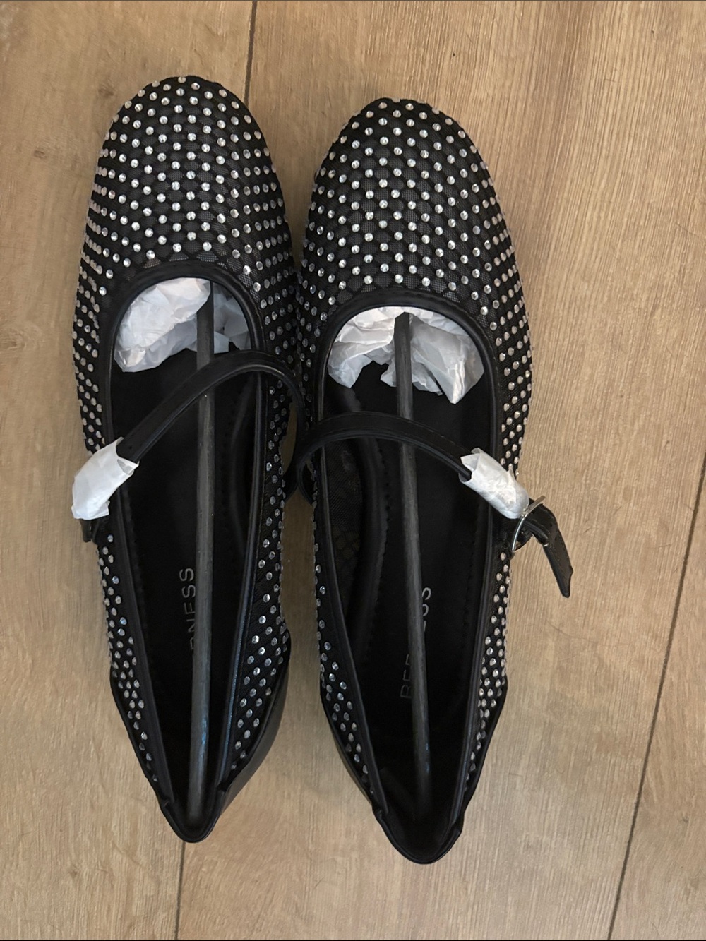 BERNES- Black Rhinestone Mary Jane Flats - Women's Sparkle Dress Loafers - Picture 2 of 3